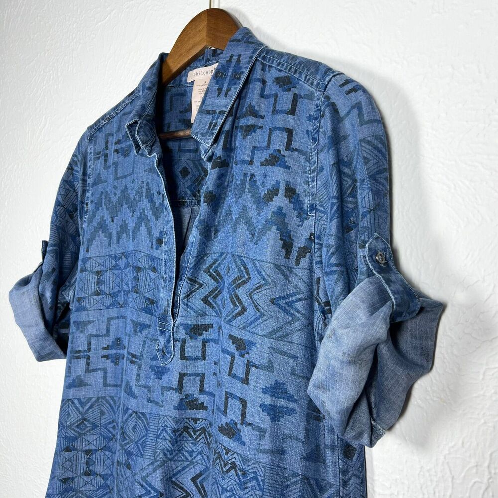 Philosophy Nordstrom Southwestern Boho Chambray Shirt Dress Size Small - Picture 6 of 11